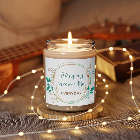 Scented Candle, 9oz - Living my PRECIOUS LIFE - Made from vegan soy coconut wax, hand-poured | 2 ambrosial fragrances available, Cinnamon Stick and Vanilla.